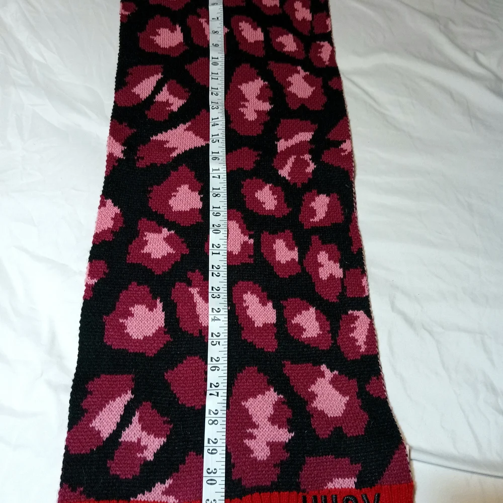 Juicy Couture Pink Red Leopard Print Knit Scarf Embroidered Logo Y2K McBling OS